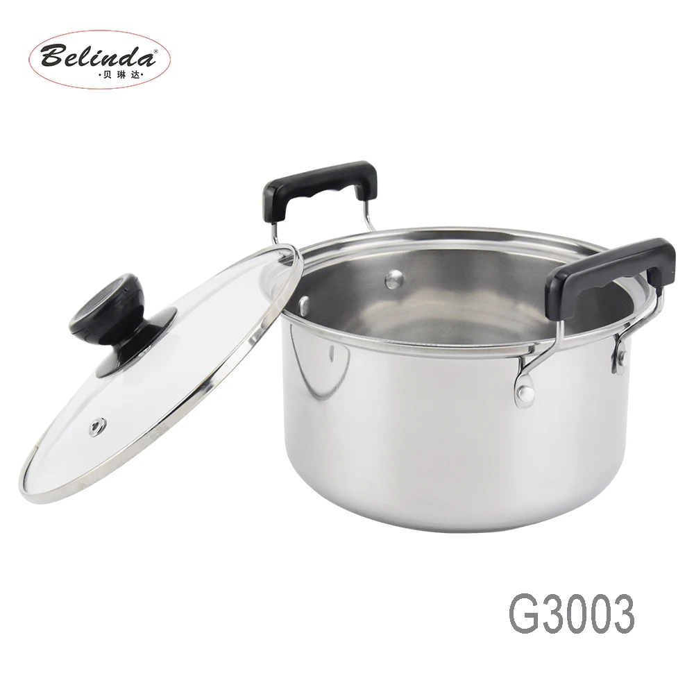 American Style High Pot Kitchen Cooking Metal Stainless Steel Cookware with Glass Lid