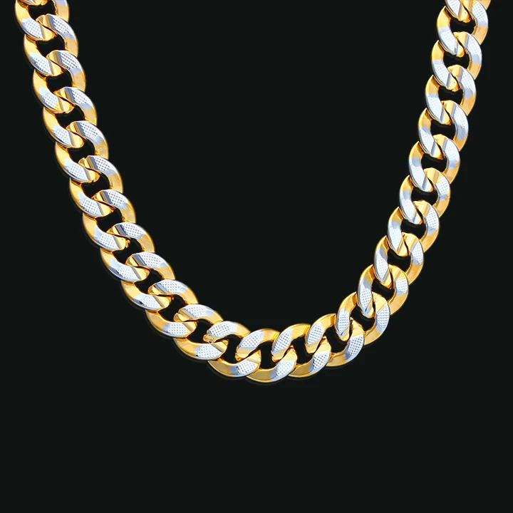Classical Two-tone Curb Chain For Unisex Woman Man 18k Gold Plated Jewelry Necklace