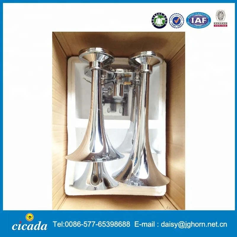 Chrome Very Loud 152dB 4/Four Trumpet Train Sound Air Horn Metal Base