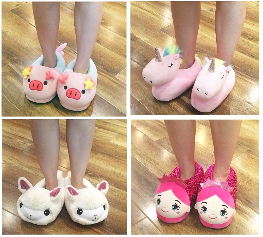 Lovely Pink Piggy for girls with 3D yellow star bedroom shoes indoor slippers