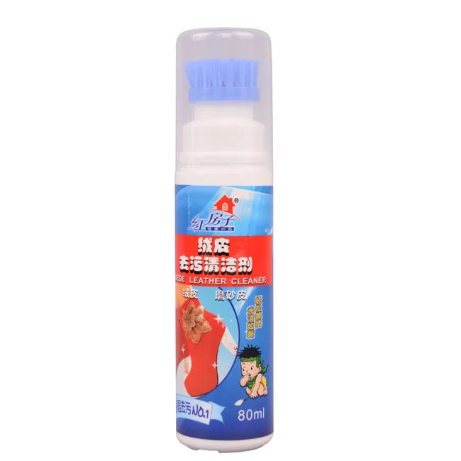 Suede and nubuck leather shoe polish decontamination cleaner with brush applicator