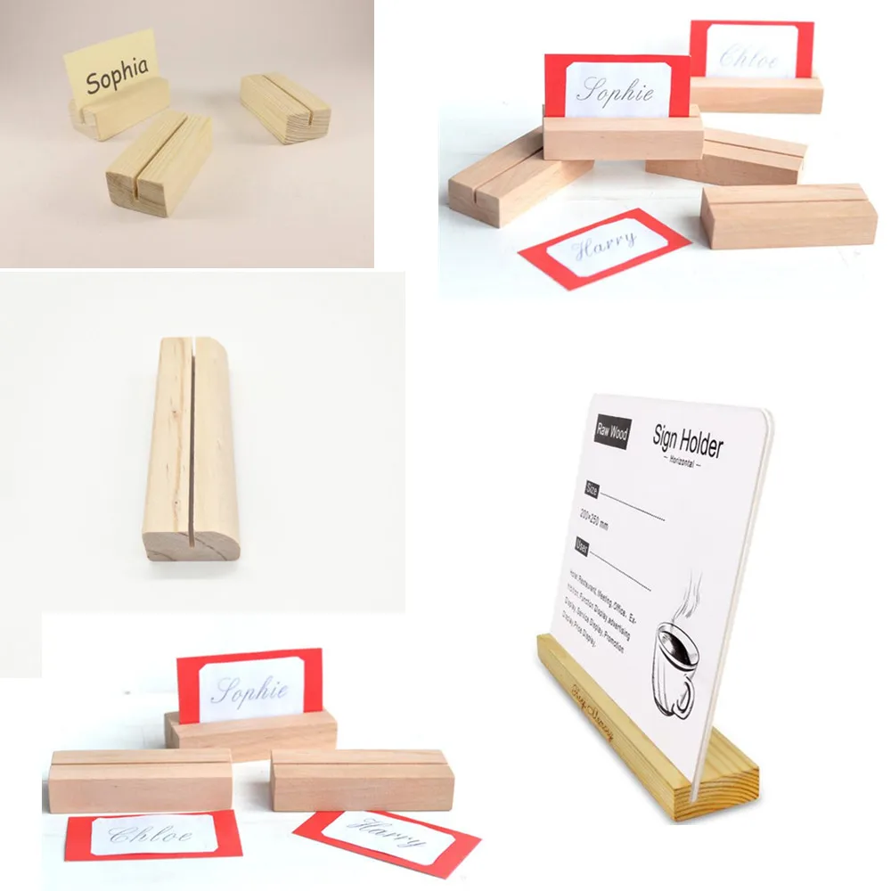 Natural Hotel Restaurant Wedding Place Card Holder Solid Wood Gift Card Display Stand