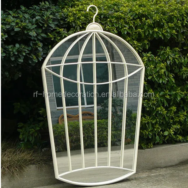 Discounted Bird Cage Shape Wrought Iron Wall Mounted Frame Mirror For Home Park