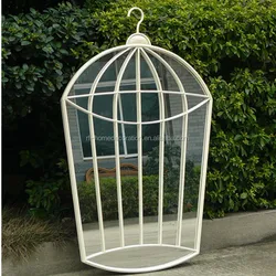 Discounted Bird Cage Shape Wrought Iron Wall Mounted Frame Mirror For Home Park