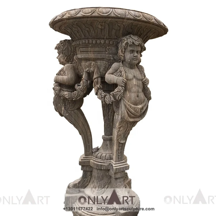 Modern Ornamental Decorative Old Effect Granite Marble Stone Boy Angel Flower Pot Vases For Garden