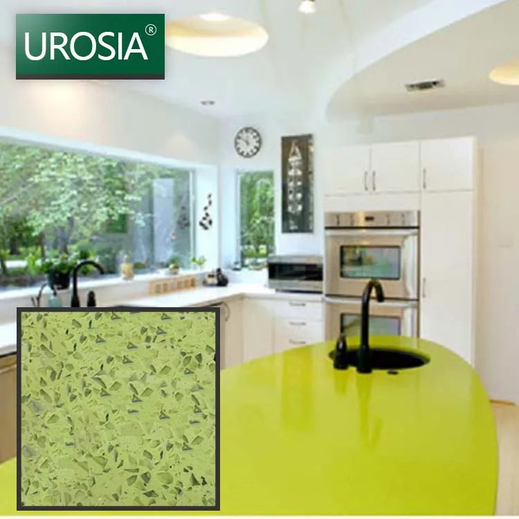 Cheap Quartz Solid Kitchen Surface Light Green Onyx Sparkle Quartz Stone Countertops