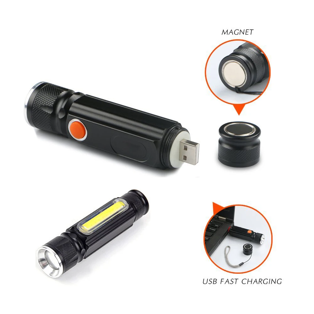 Лидер продаж Новый тактический масштабируемый T6 LED 4 режима + COB светодиодный USB перезаряжаемый фонарик с магнитом