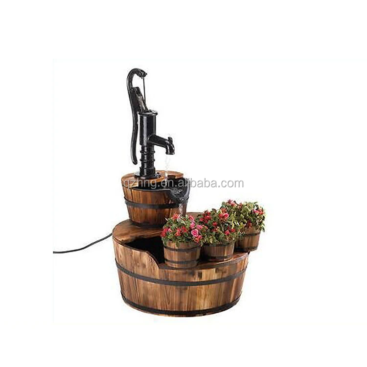 2 уровня деревянный бочонок особенность воды с цветочный горшок и насоса чугун