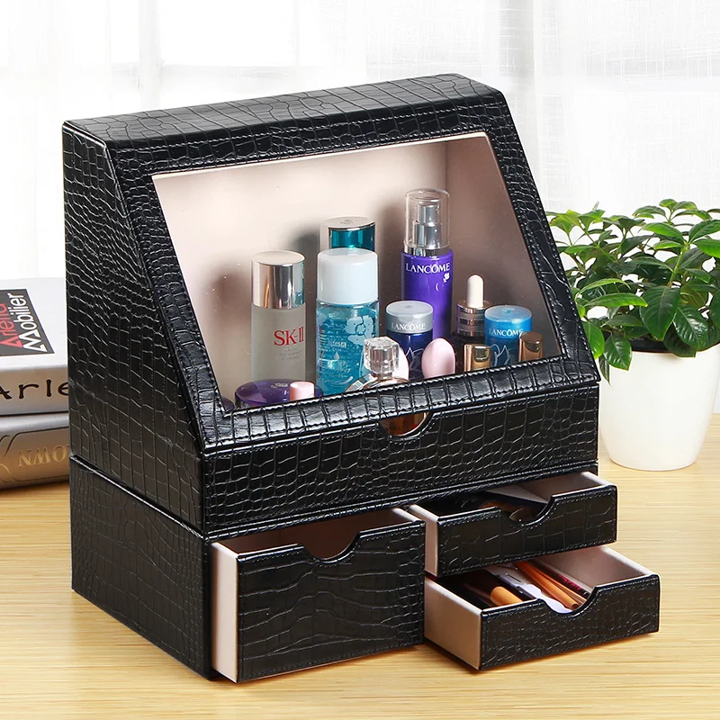 Leather Fancy Cosmetic Organizer Make Up Storage Box make-up skin care organizer for Women