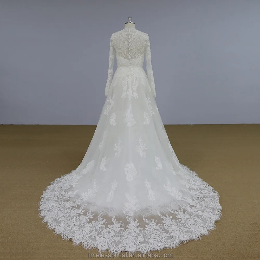 
Royal custom made mermaid french lace muslim bridal wedding dress 