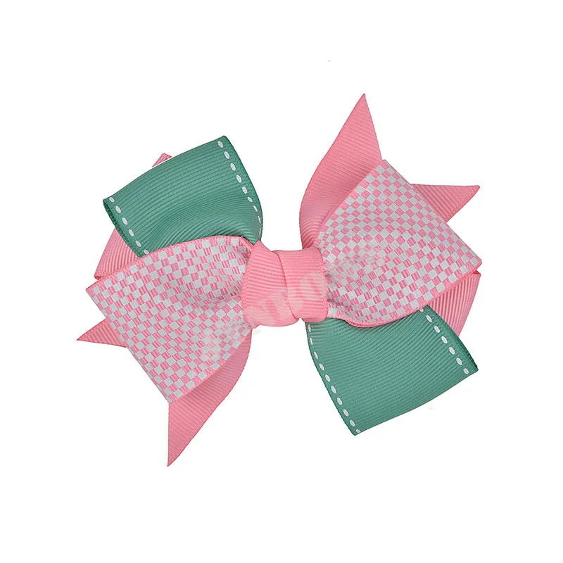 Wholesale boutique ribbon fabric flower Hair Clips Hair Bow Rhinestone Polyester Grosgrain Ribbon Bow Hair Clip Women School Kid