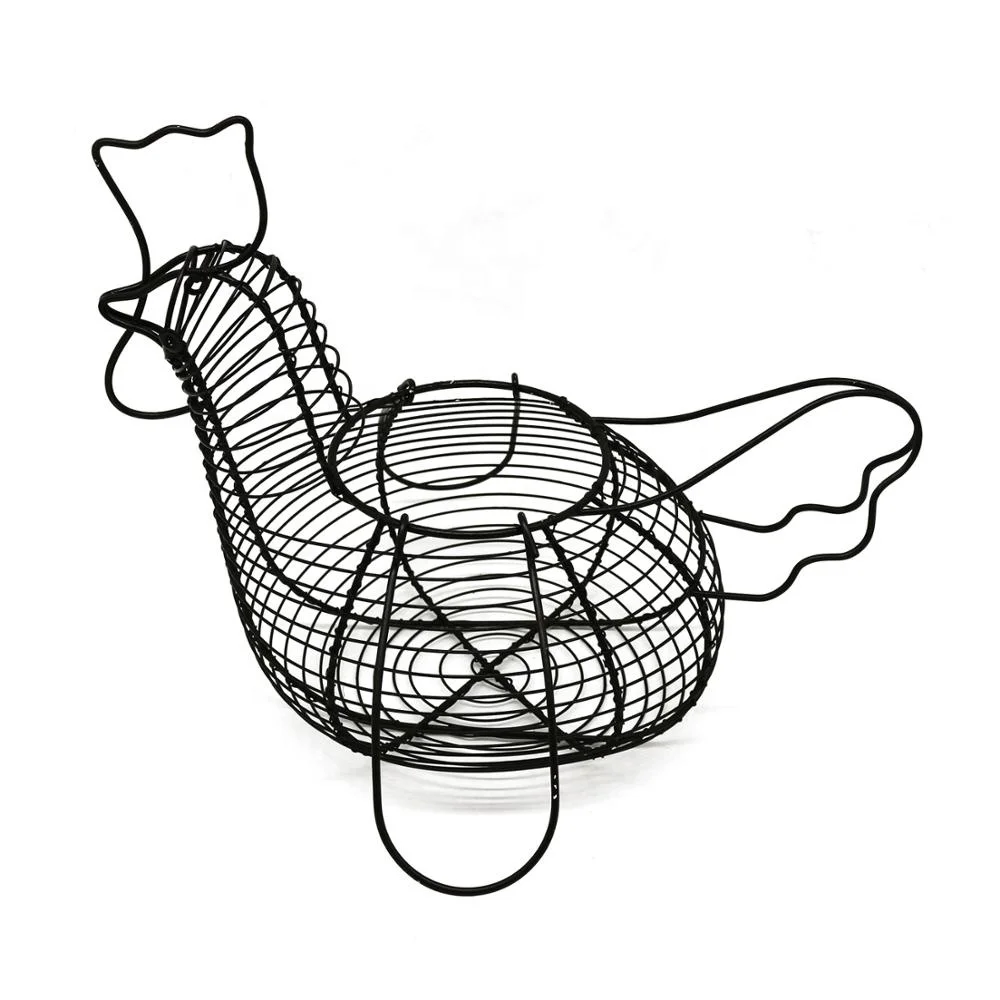 
Chicken Shaped Metal Wire Egg Collecting Basket Decorative Kitchen Egg Storage Basket 