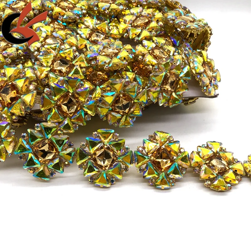 New large size Yellow AB gold rhinestone trimming for carnival decoration