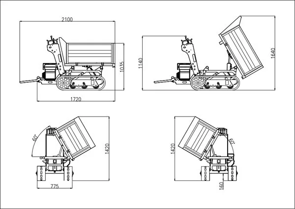 De orugas power barrow Garden tractor with front loader with CE BY1000 1t loading weight