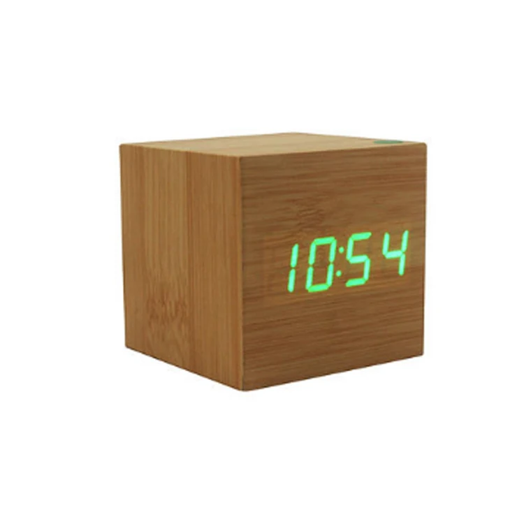 Desktop Different Colored Fonts Digital Thermometer Temperature Time and Date Roller Play Wooden Alarm Clock