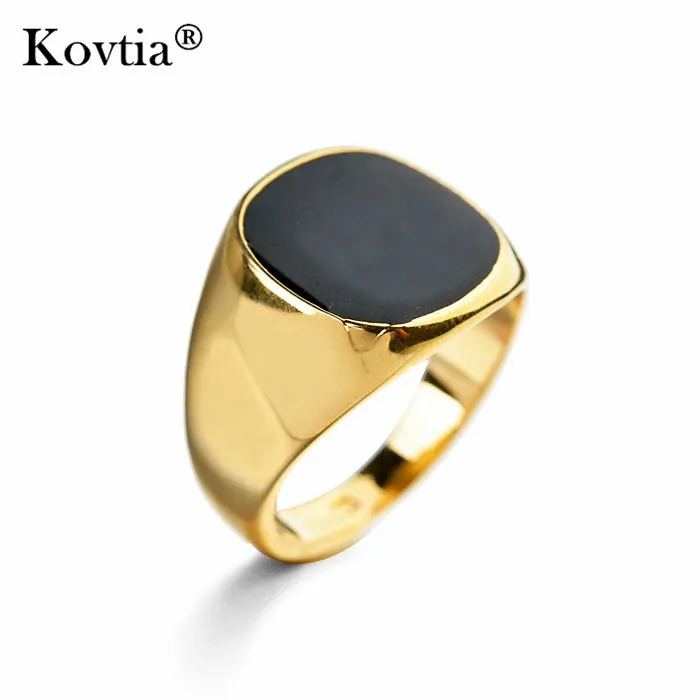 
Simple Cheap Real Gold Plated Ring Design Black Oil Drop Men Ring Jewelry without Gemstones 