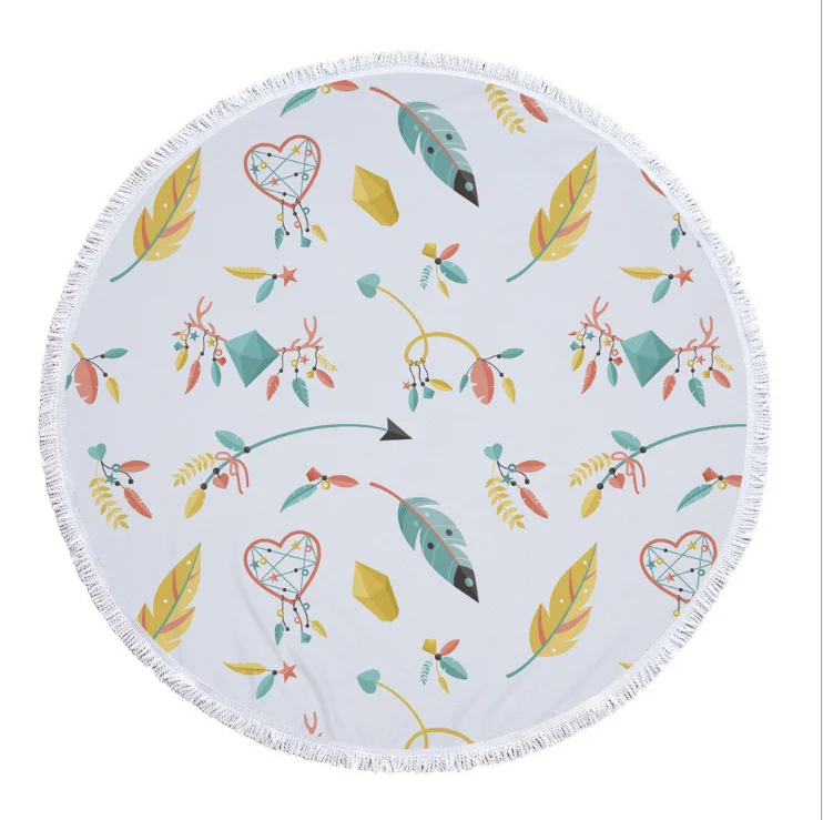 Custom Digital printing large size pineapple  microfiber beach round circular beach towel with tassels