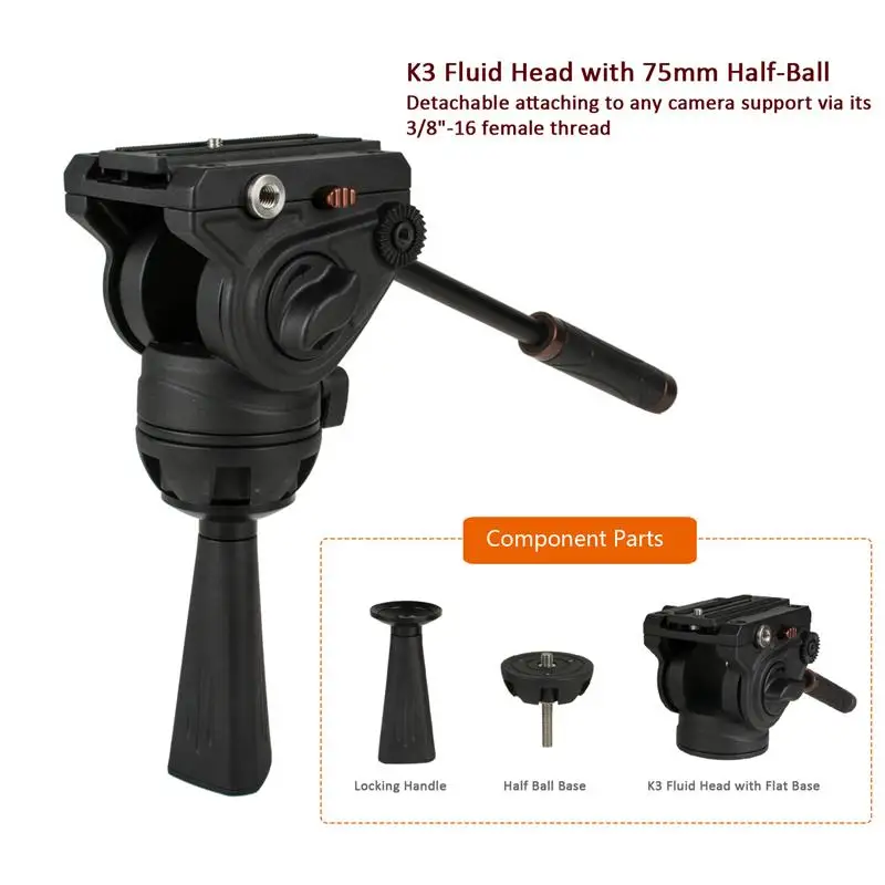 
Professional camera tripod Cayer BV30L aluminum tripod with K3 Fluid Head foldable tripod 