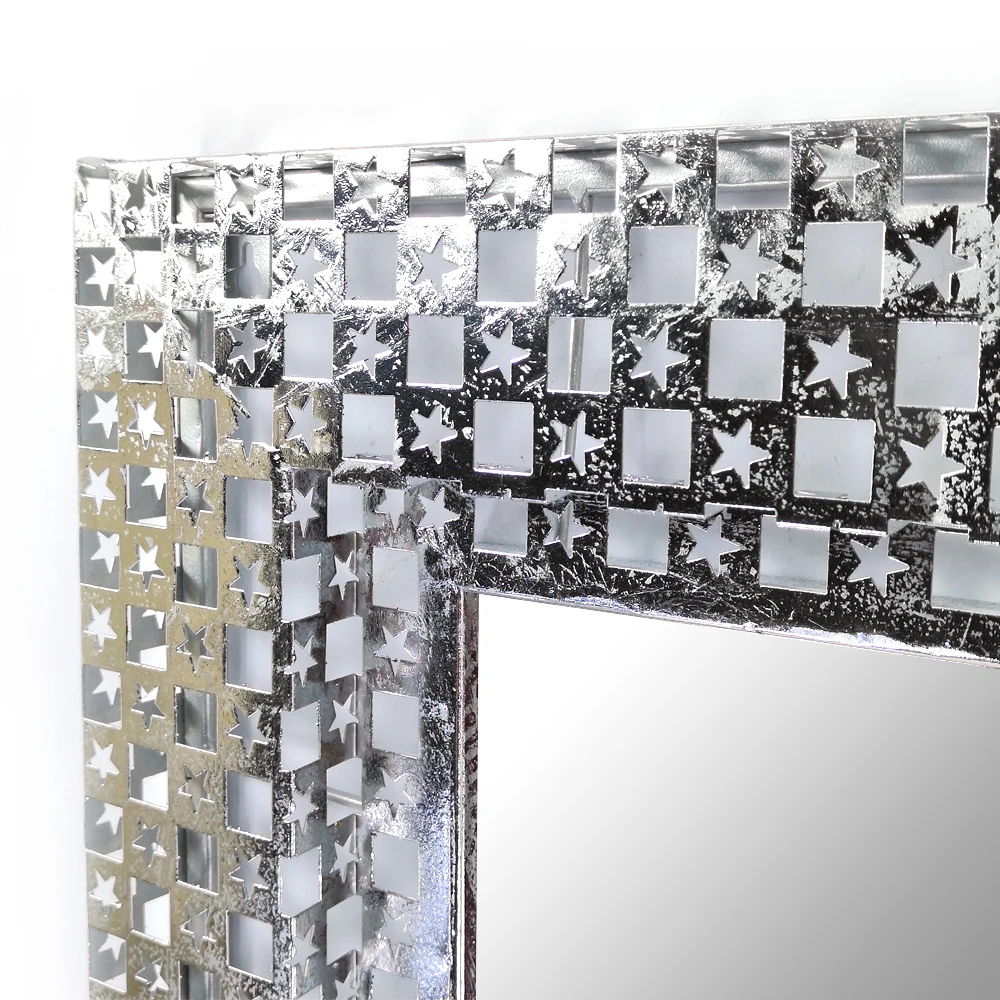 23 inch 58cm square sliver wall mounted metal frame mirror decorative star pattern for  living room