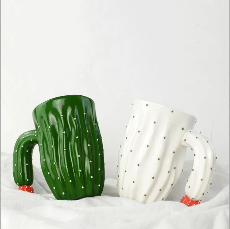 Hot Selling Novelty Ceramic Handcrafted Cactus Tea Cup Ceramic Travel Mugs Wholesale