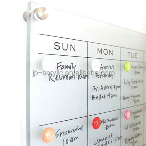 Wholesale Wall Mounted Floating Clear Acrylic Calendar Dry Erase Board