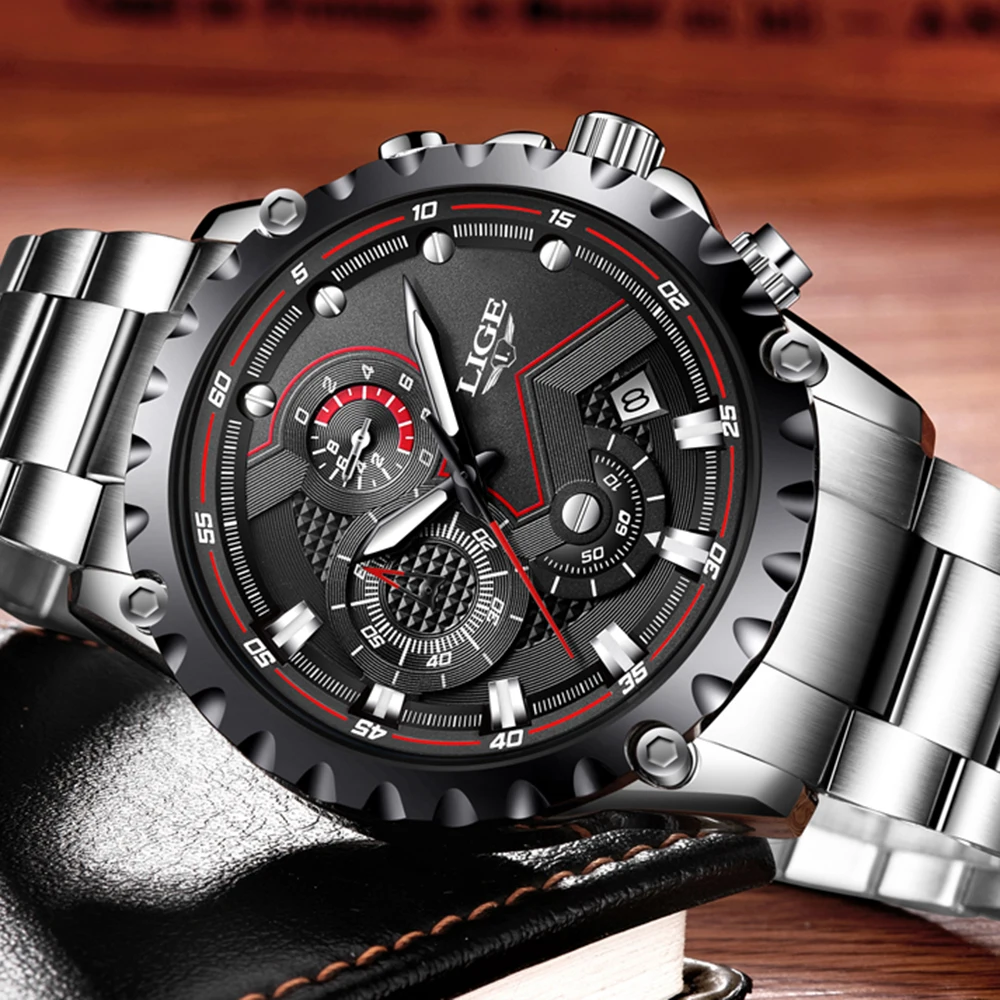 LIGE Fashion Sport Wristwatch Quartz Watch Full Steel Business Waterproof Watches For Men