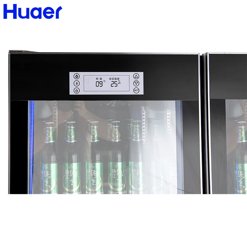 LED blue light clear glass door refrigerator mini beer fridge