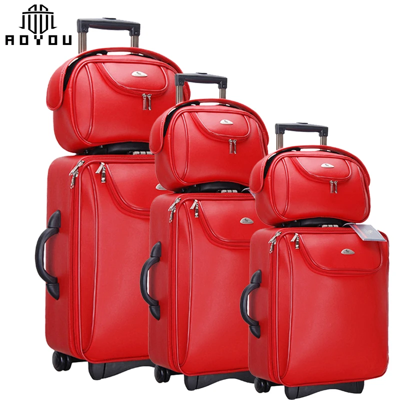 
2pcs 20 24inch red luggage sets women suitcases with bag 