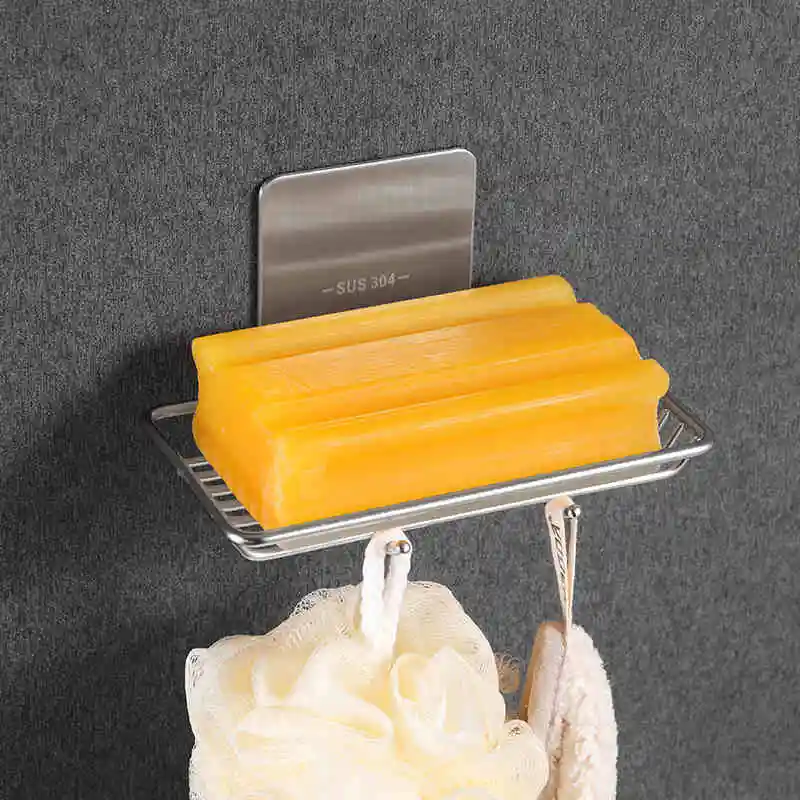 Stainless Steel Bathroom Storage Shower Square Soap Dish Holder Bathtub Soap Basket Soap Rack