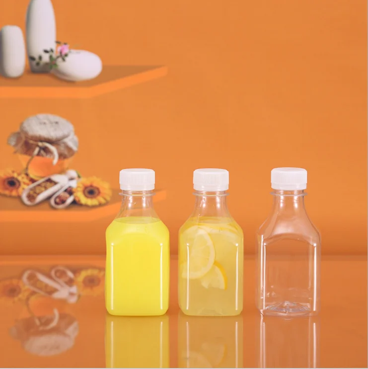 250ml 8oz disposable Milk juice Beverage Liquid square Packaging plastic PET clear water Bottle with PP cap