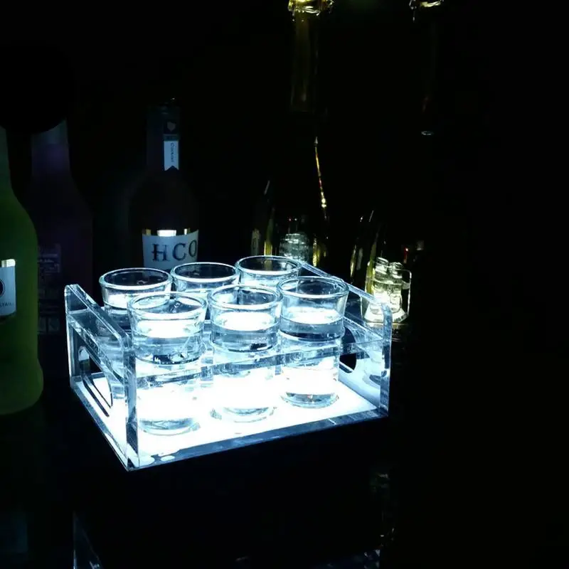 Color changeable LED Acrylic Tray  6/12-Bottle Shot Acrylic Bullet Cup drinkware Holder light up Wine acrylic rack