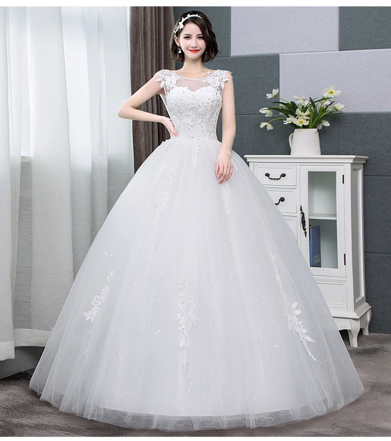 
XQX001 Wholesale Cheap Wedding Dress Made In China Illusion O-neck Appliqued Lace Sexy Plus size Wedding Dress Bridal Gown 