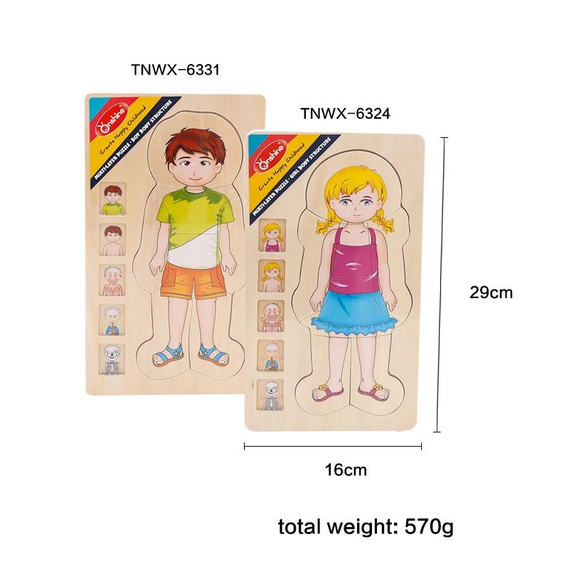 New design educational toys body structure wooden puzzle toy human body cognition puzzle