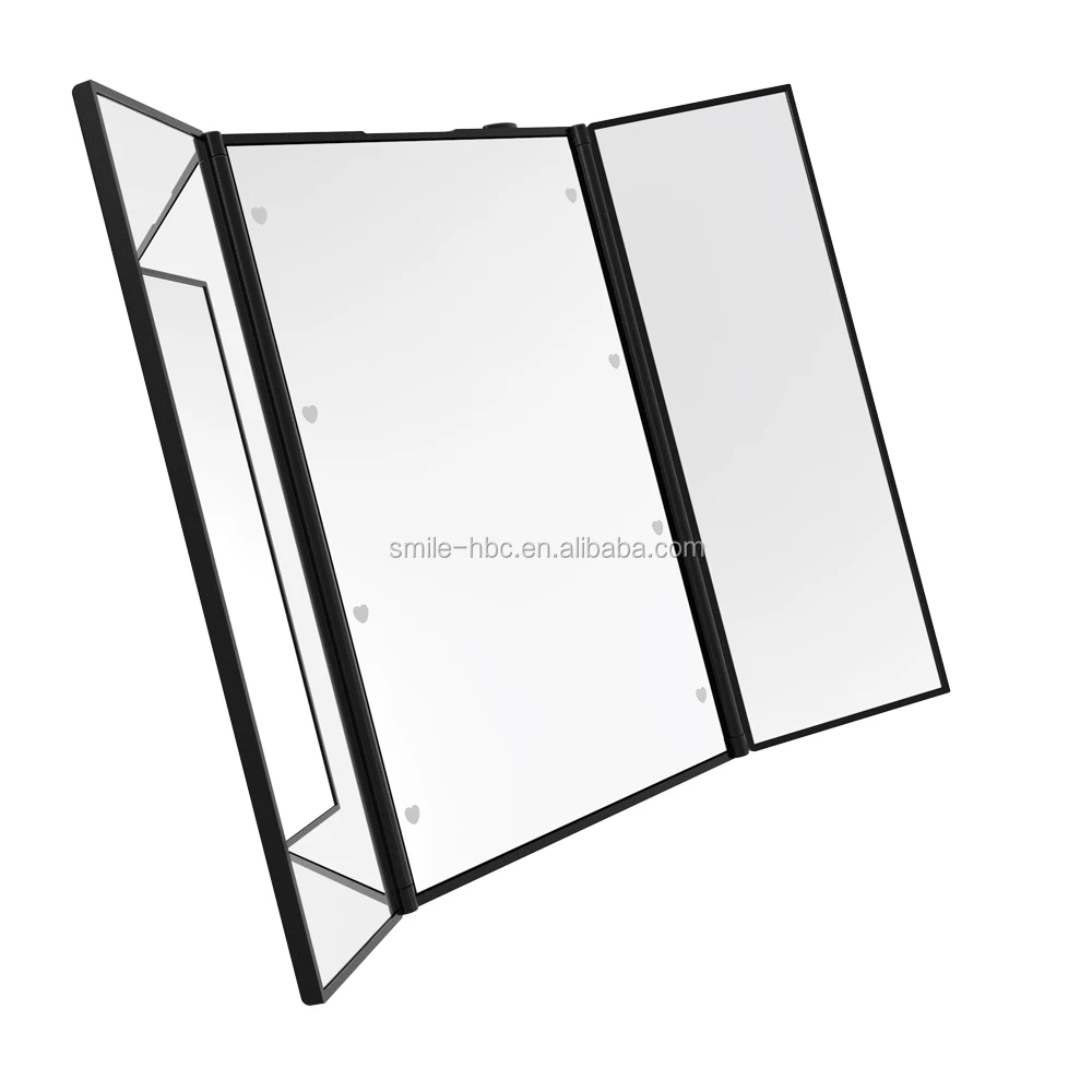 Tri-fold Portable Travel Mirror Led Vanity Makeup Mirror With Lights