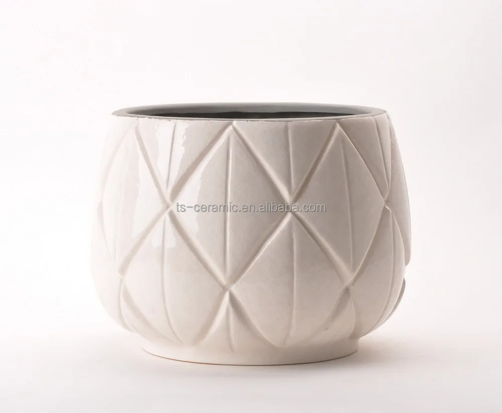 Modern style decoration indoor outdoor hand made gridding small bonsai ceramic pot