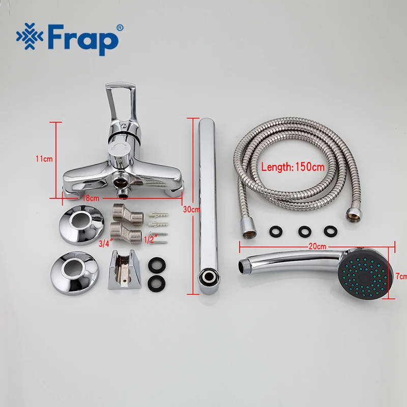 Frap 30cm silver Outlet pipe Bath shower faucet set Brass body shower head bathroom tap bathtub faucet F22701-B