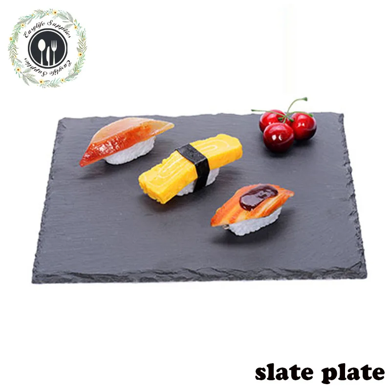 cheap price natural 30*20cm black stone slate plate in stock no MOQ for Restaurant opened