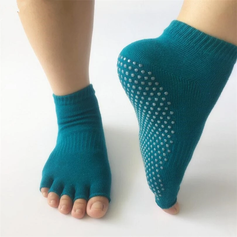 High quality Half Toes Cotton Sock Non Slip Peep Toe Anti Slip Ankle Grip Durable Open Yoga Pilates Socks