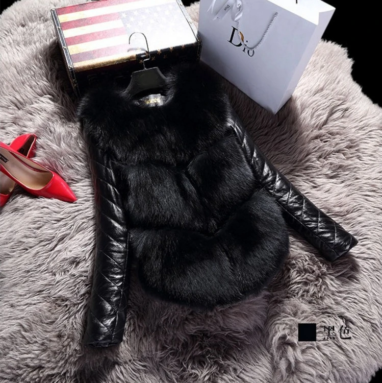 
Sexy girl short warm rabbit fur coat with PU sleeves 