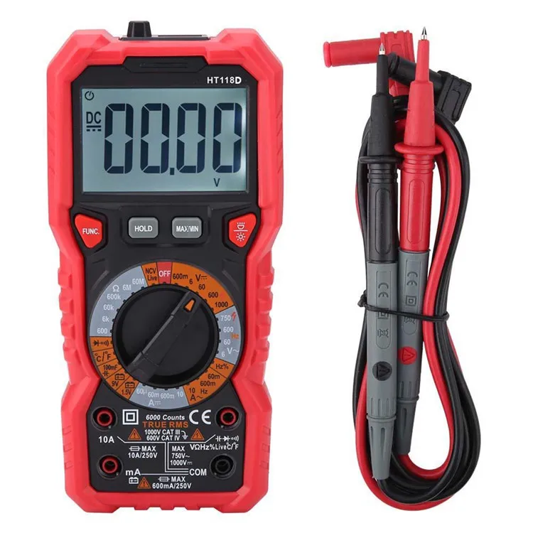 HT118D New Digital Multimeter Handheld AC/DC Voltmeter Ammeter Capacitance HZ Tester with Flashlight Cheap Multimeter