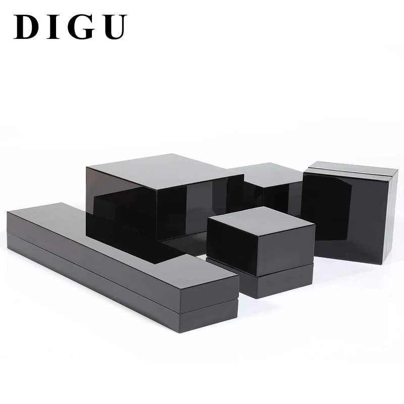 Digu  black lacquer logo silk screen luxury led jewellery package custom ring boxes jewelry box with lights