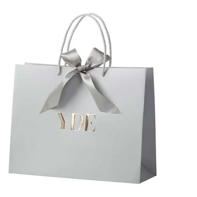
Wholesale custom printed logo hot stamping luxury handle shop bag with ribbon 