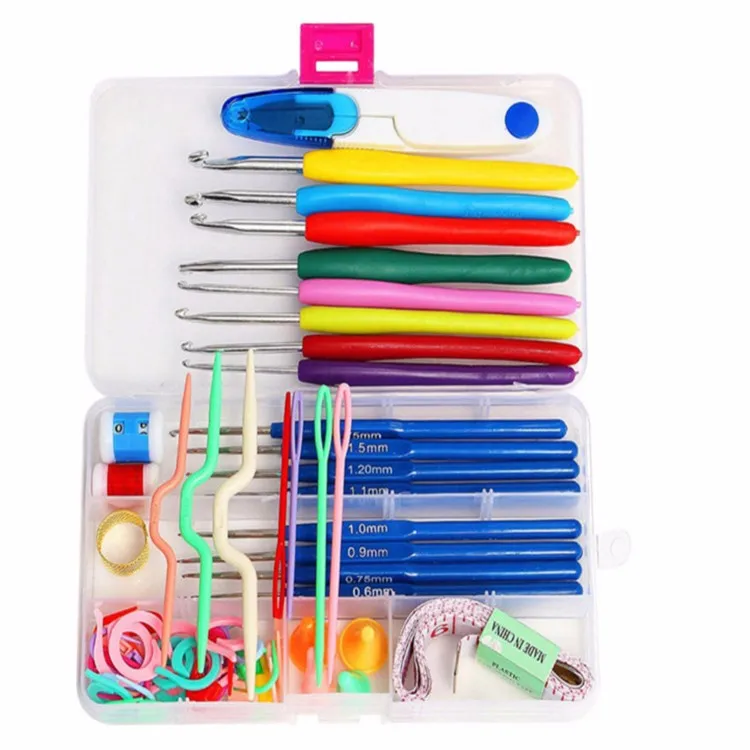 Лидер продаж, набор пластиковых крючков для вязания включает вязальные пряжи, наперсток, измерительную ленту, крючки для вязальных спиц