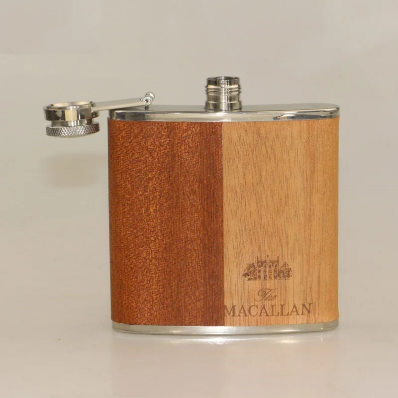 8oz natural bamboo body high quality 18/8 stainless steel portable whiskey hip flask for man
