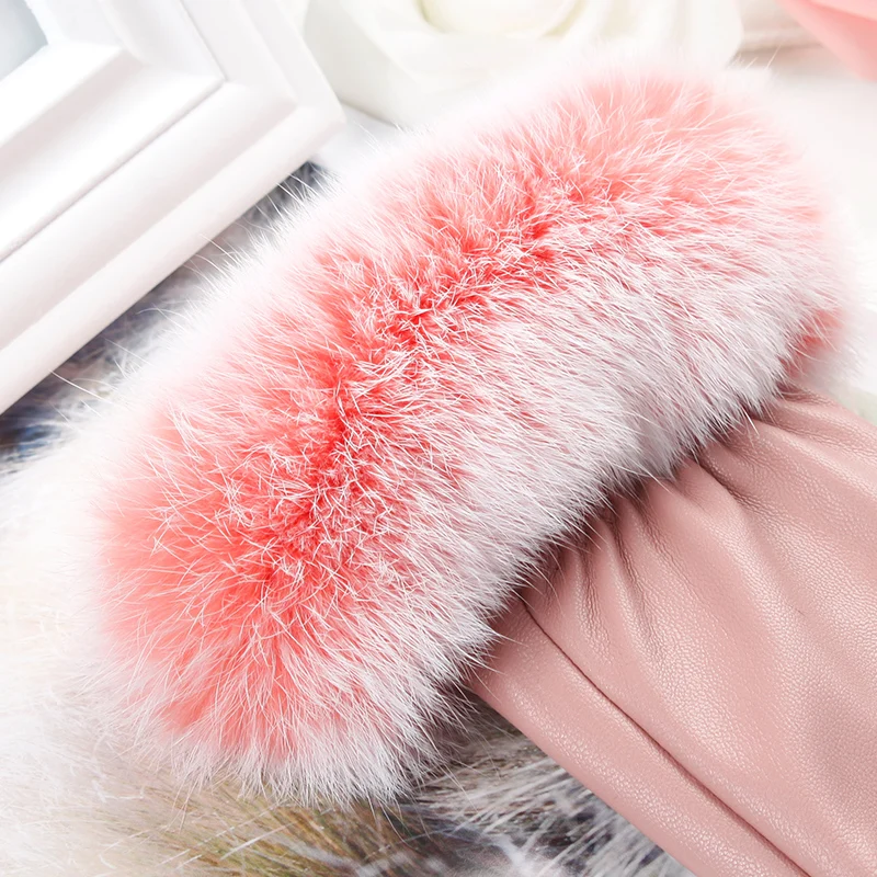 Cheap fur touch screen warm pu synthetic leather ladies hand gloves