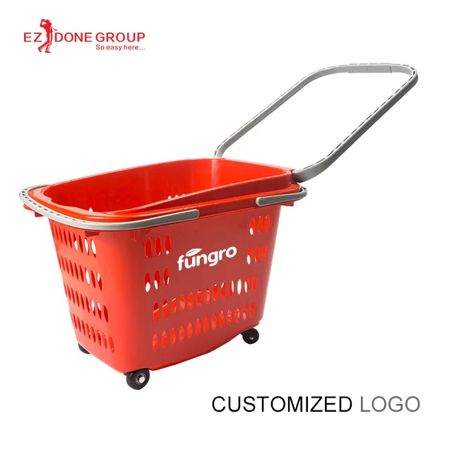 
fashionable wholesale high quality customized moving handheld trailer PP four wheels shopping supermarket basket 