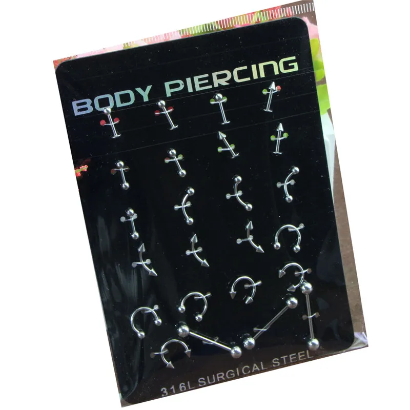 
24 Paper card packaging g23 titanium Eyebrow nose ear bone ring body piercing jewelry set for gay wholesale 