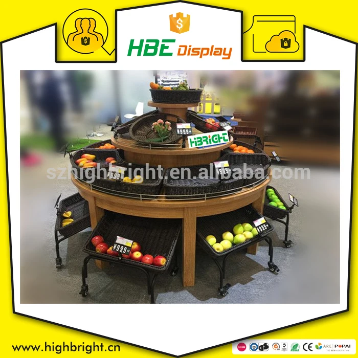 Supermarket Kitchen Fruit and Vegetable Wooden Display Rack for Store