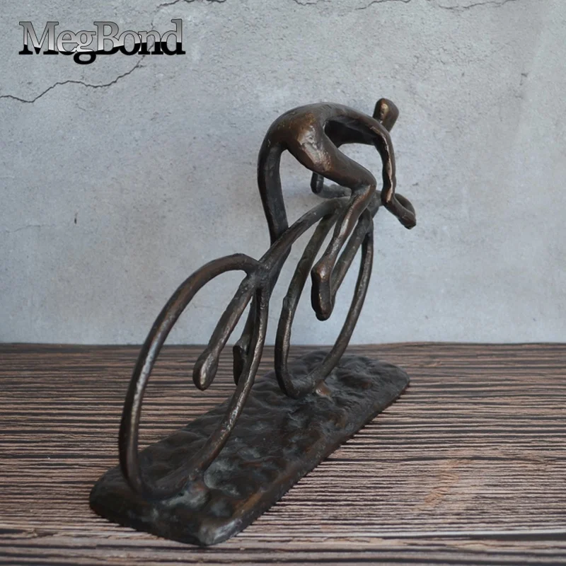 Cast iron designed man bicycle figurine home decoration for decor, metal cyclist table sculpture