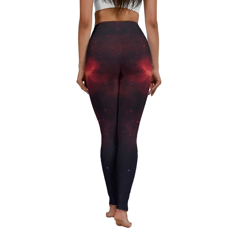 Women High Waisted Athletic Fire Nebula Red Light Full Stars Leggings for Yoga Sports Fitness Ladies Printed Pants